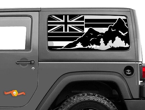 Autocollant Drapeau Hawaii Montagnes Pare-brise Pour Jeep Wrangler Rubicon Hardtop JKU JLU 2007-2019 ou Tacoma 4Runner Tundra Charger Challenger