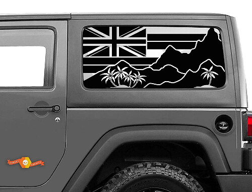 Autocollant en vinyle pour fenêtre latérale avec drapeau de Hawaï, montagnes et palmiers pour Jeep Wrangler 2007-2019
