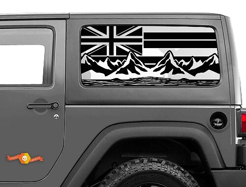 Autocollant en vinyle drapeau de Hawaï montagnes pour fenêtre latérale Jeep Wrangler 2007-2019