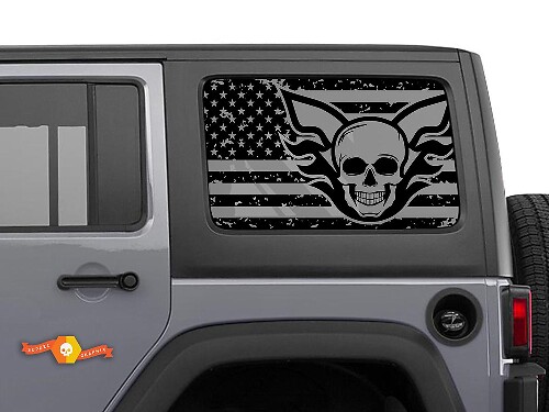 Autocollant Déchiré Calavera avec Drapeau USA pour Pare-brise Jeep Wrangler Rubicon Hardtop JKU JLU 2007-2019 ou Tacoma 4Runner Tundra Charger Challenger