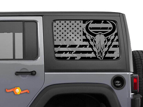 Autocollant de crâne de Longhorn drapeau américain pour vitres arrière de Jeep Hardtop
