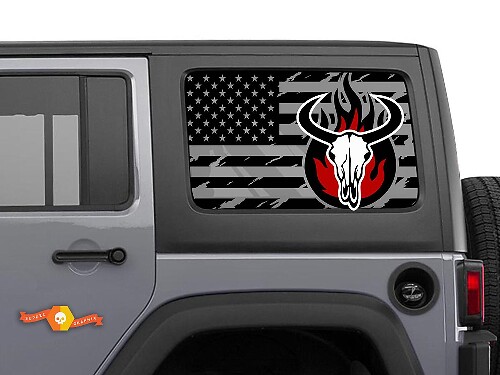 Autocollant Décalque Pare-brise Crâne Drapeau USA Endommagé Hardtop Pour Jeep Wrangler Rubicon JKU JLU 2007-2019 ou Tacoma 4Runner Tundra Charger Challenger