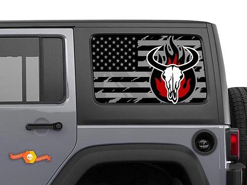 Jeep Wrangler Rubicon Hardtop USA Drapeau Skull Destroyed Fire Windshield Decal JKU JLU 2007-2019 ou Tacoma 4Runner Tundra Subaru Charger Challenger - 54
