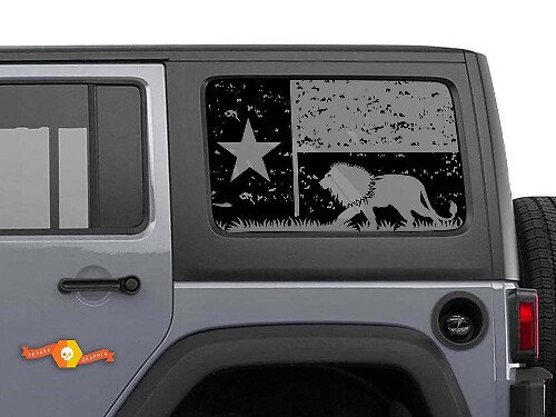 Autocollant en vinyle déchiré du drapeau du Texas avec lion pour vitre latérale Jeep Wrangler 2007-2019