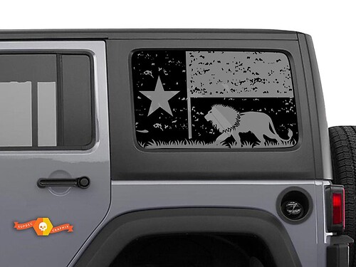 Jeep Wrangler Rubicon Hardtop Texas Flag Lion Mountains Destroyed Windshield Decal JKU JLU 2007-2019 ou Tacoma 4Runner Tundra Subaru Charger Challenger - 57
