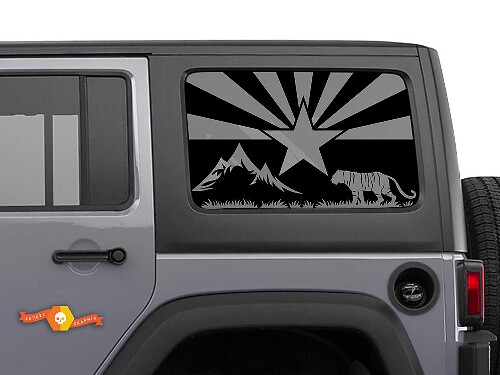 Jeep Wrangler Rubicon Hardtop Flag Arizona Mountains Tiger Wilderness Autocollant de pare-brise JKU JLU 2007-2019 ou Tacoma 4Runner Tundra Suba Charger Challenger - 58
