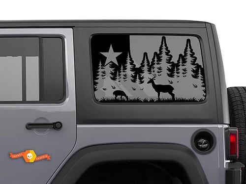 Autocollant drapeau du Texas cerf et forêt pour fenêtre arrière de Jeep Wrangler

