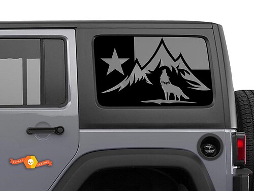 Jeep Wrangler Rubicon Hardtop Texas Flag Forest Wolf Mountains Autocollant de pare-brise JKU JLU 2007-2019 ou Tacoma 4Runner Tundra Suba Charger Challenger - 64
