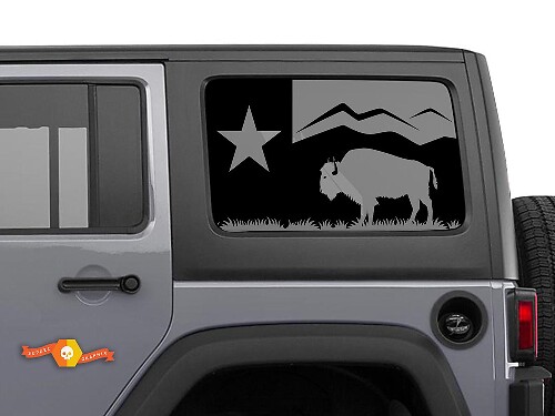 Autocollant de pare-brise drapeau du Texas forêt montagnes bison pour Jeep Wrangler Rubicon Hardtop JKU JLU 2007-2019 ou Tacoma 4Runner Tundra Charger Challenger