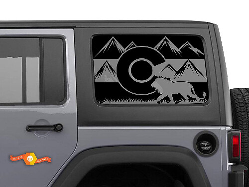 Drapeau du Colorado avec autocollants Lion Jeep Wrangler Rubicon Hardtop pour fenêtre latérale
