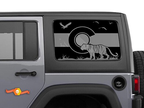Jeep Wrangler Rubicon Hardtop Colorado Flag Tiger Forest Mountains Autocollant de pare-brise JKU JLU 2007-2019 ou Tacoma 4Runner Tundra Suba Charger Challenger - 70
