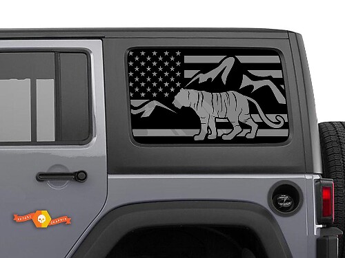 Autocollant Drapeau Hardtop USA Montagnes Tiger Pare-brise Pour Jeep Wrangler Rubicon JKU JLU 2007-2019 ou Tacoma 4Runner Tundra Charger Challenger