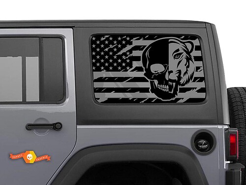 Jeep Wrangler Rubicon Hardtop USA Drapeau Tête de Mort Tigre Pare-Brise Autocollant JKU JLU 2007-2019 ou Tacoma 4Runner Tundra Subaru Charger Challenger - 74
