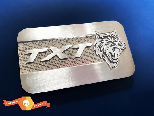 SRT Supercharger Style Brushed Aluminum Custom TXT Cat — Emblème (universel)