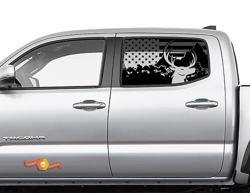 Autocollant de fenêtre latérale détruit par l'orignal de forêt de drapeau américain pour Toyota Tacoma 4Runner Tundra
