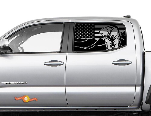 Toyota Tacoma 4Runner Tundra Fenêtre latérale USA Drapeau Montagnes Ours Autocollants Autocollants
