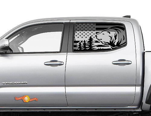 Kit d'autocollants en vinyle pour fenêtre latérale arrière Bear Forest avec drapeau USA pour Toyota Tacoma