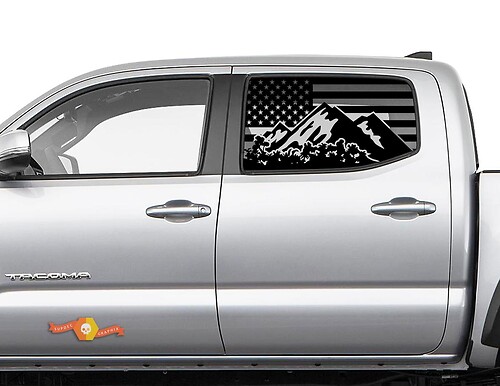 Autocollant de fenêtre latérale de forêt de montagne de drapeau des états-unis pour Toyota Tacoma 4Runner Tundra, Jeep JL JK
