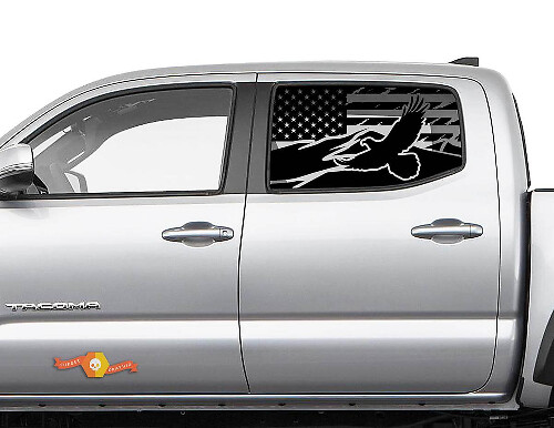 Kit d’autocollants en vinyle pour fenêtre latérale arrière avec drapeau USA, aigle de montagne pour Toyota Tacoma
