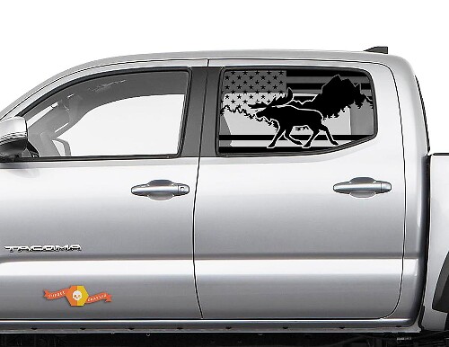 Toyota Tacoma 4Runner Tundra Hardtop USA Flag Destroyed Moose Forest Autocollant de pare-brise JKU JLU 2007-2019 ou Dodge Challenger Charger Suba Ascent Forester Wrangler Rubicon - 123
