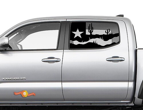 Autocollant en vinyle avec paysage du désert et drapeau du Texas pour fenêtre latérale Toyota Tacoma