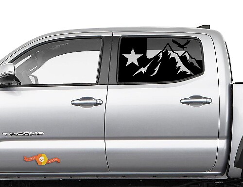 Toyota Tacoma 4Runner Tundra Hardtop Flag Texas Mountains Eagle Autocollant de pare-brise JKU JLU 2007-2019 ou Dodge Challenger Charger Suba Ascent Forester Wrangler Rubicon - 145
