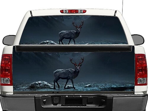 Autocollant vinyle de nuit de cerf pour lunette arrière ou hayon pour pick-up et SUV