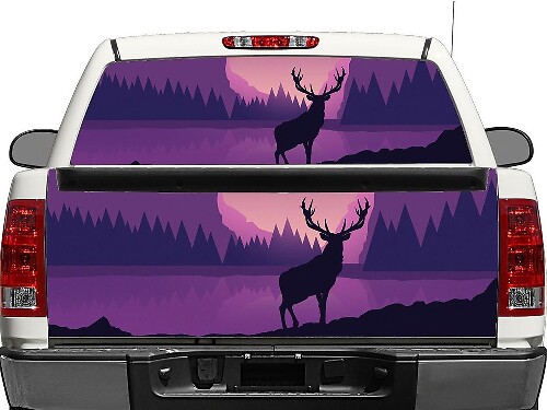 Autocollant en vinyle paysage forêt de cerfs pour lunette arrière ou hayon de pick-up et SUV