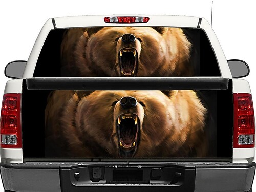 Autocollant Vinyle Ours Grizzly pour Lunette Arrière ou Hayon de Pick-up et SUV