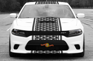 2015 & Up Dodge Charger Challenger SRT / HELLCAT Style Solid Border Strip Honeycomb Rally Stripe Kit de décalcomanies
