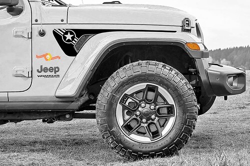 Jeep Gladiator Wrangler JL JLU Gravity Army Star USA Style Extended Fender Vent Blackout Vinyl autocollant autocollant
