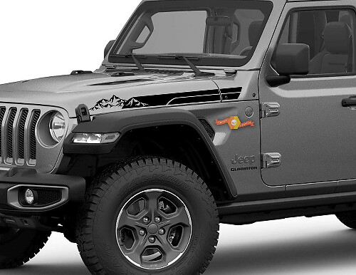 Paire d'autocollants en vinyle bande de capot Mountain Side pour Jeep Gladiator Wrangler