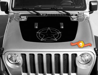 Jeep Gladiator JT Wrangler JL JLU Hood Military Star style Autocollant en vinyle Kit graphique pour 2018-2021
