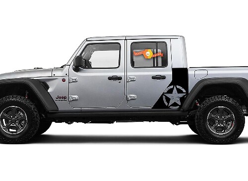 Jeep Gladiator Side War Destroyed Star Autocollant Autocollant Style Usine Corps Vinyle Graphique Rayures Kit 2018-2021
