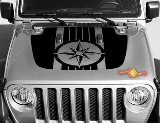 Jeep Gladiator JT Wrangler Boussole de guerre militaire Rose des vents JL JLU Hood style Autocollant en vinyle Kit graphique pour 2018-2021
