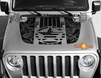 Jeep Gladiator JT Wrangler Military Star Flag USA Carte topographique JL JLU Hood style Autocollant en vinyle Kit graphique pour 2018-2021
