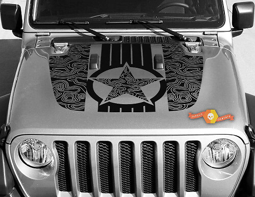 Autocollant en vinyle carte topographique Military Star pour capot Jeep Wrangler et Gladiator