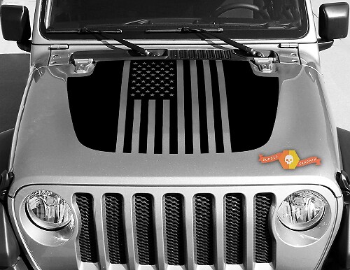 Jeep Gladiator JT Wrangler Drapeau USA JL JLU Hood style Autocollant en vinyle Kit graphique pour 2018-2021
