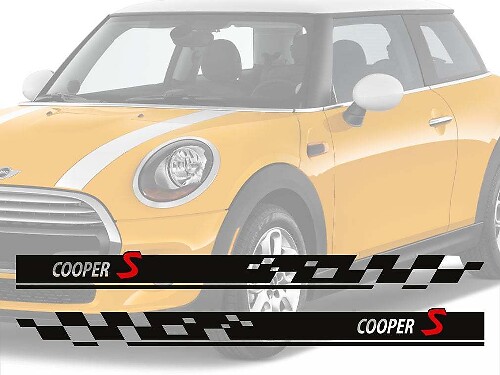 Kit d'autocollants en vinyle bandes damier latérales Cooper S pour Mini Cooper