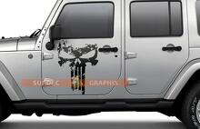 Paire d'autocollants vinyles portes effet usé tête de mort Punisher pour Jeep Wrangler_2