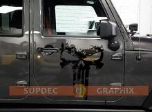 Paire d'autocollants vinyles portes effet usé tête de mort Punisher pour Jeep Wrangler_3