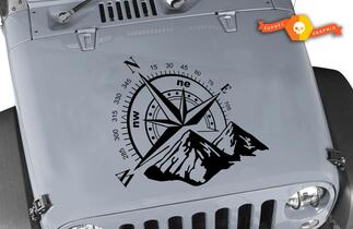 Jeep Wrangler Mountain Compass Die Cut Decal Blackout Hood Vinyl Toutes les couleurs Autocollant JK LJ TJ
