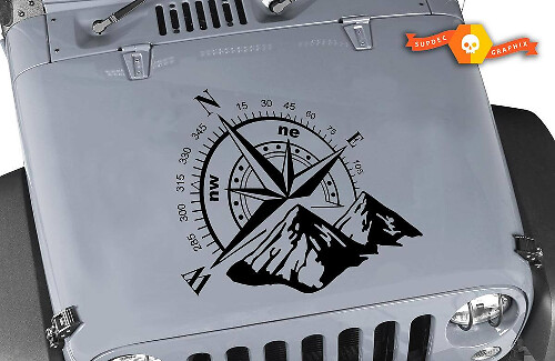 Autocollant en vinyle boussole de montagne pour capot Jeep Wrangler