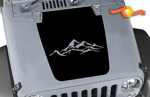 Autocollant Vinyle Capot Style Montagnes Noir pour Jeep Wrangler