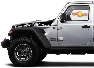 Jeep Wrangler Gladiator JT JL JLU Rubicon Saucy Hood Mountains Vinyl Sticker Graphic kit pour 2018-2021 pour les deux côtés
