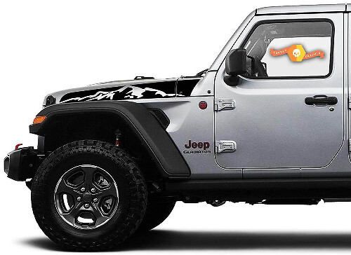 Jeu d'autocollants vinyle style bandes capot Montagnes pour Jeep Wrangler Gladiator Rubicon