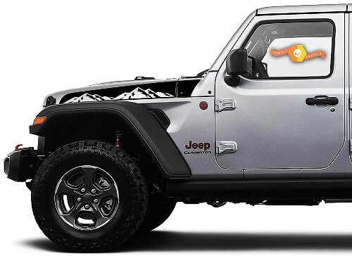 Paire d'autocollants vinyle bandes de capot Mountain pour Jeep Wrangler & Gladiator