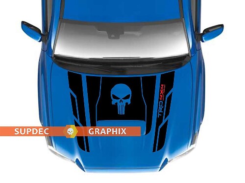 Autocollant en vinyle capot TRD 4x4 Crâne Punisher pour Toyota Tacoma 2016-2020