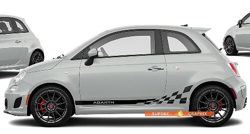 Autocollant drapeau à damier avec logo Fiat 500 ABARTH, rayures graphiques latérales
