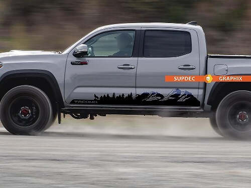 Autocollant en vinyle motif montagnes, arbres et loup pour Toyota Tacoma